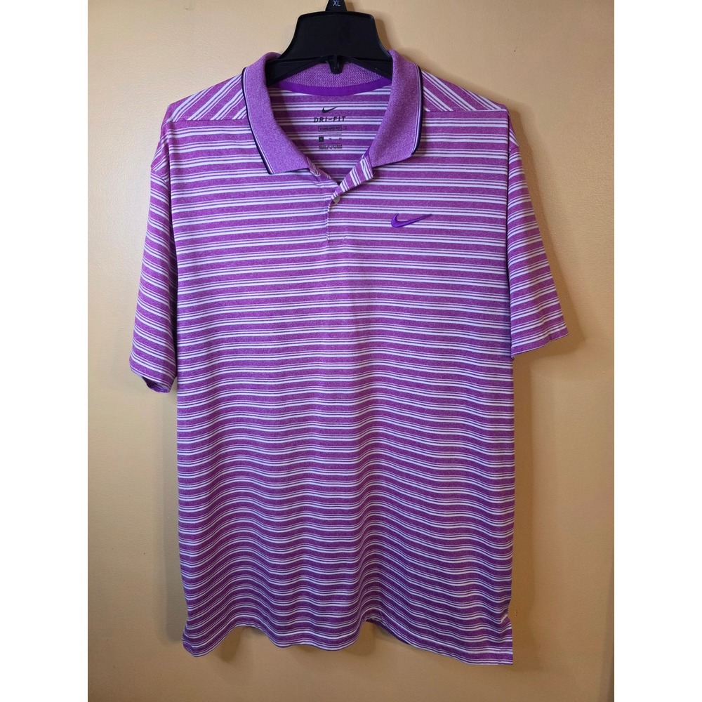 Nike Golf Mens Dri-FIT Striped Polo Purple White XL Standard Fit Short Sleev